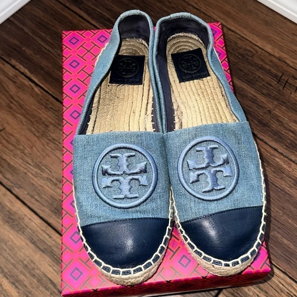 Tory Burch Espadrilles denim leather cap toe flats loafers platforms